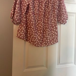 Amazon pink and white foff the shoulder top small